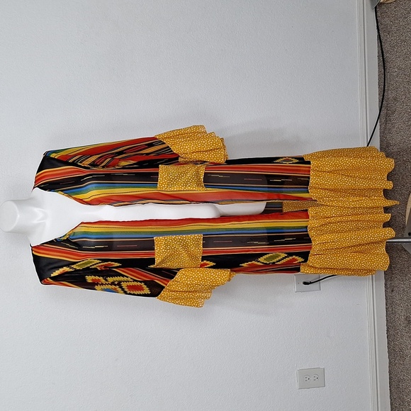 Multicolor Striped Bohemian Boho Hippie Bell Sleeve Kimono Duster Size L/XL - Picture 4 of 13